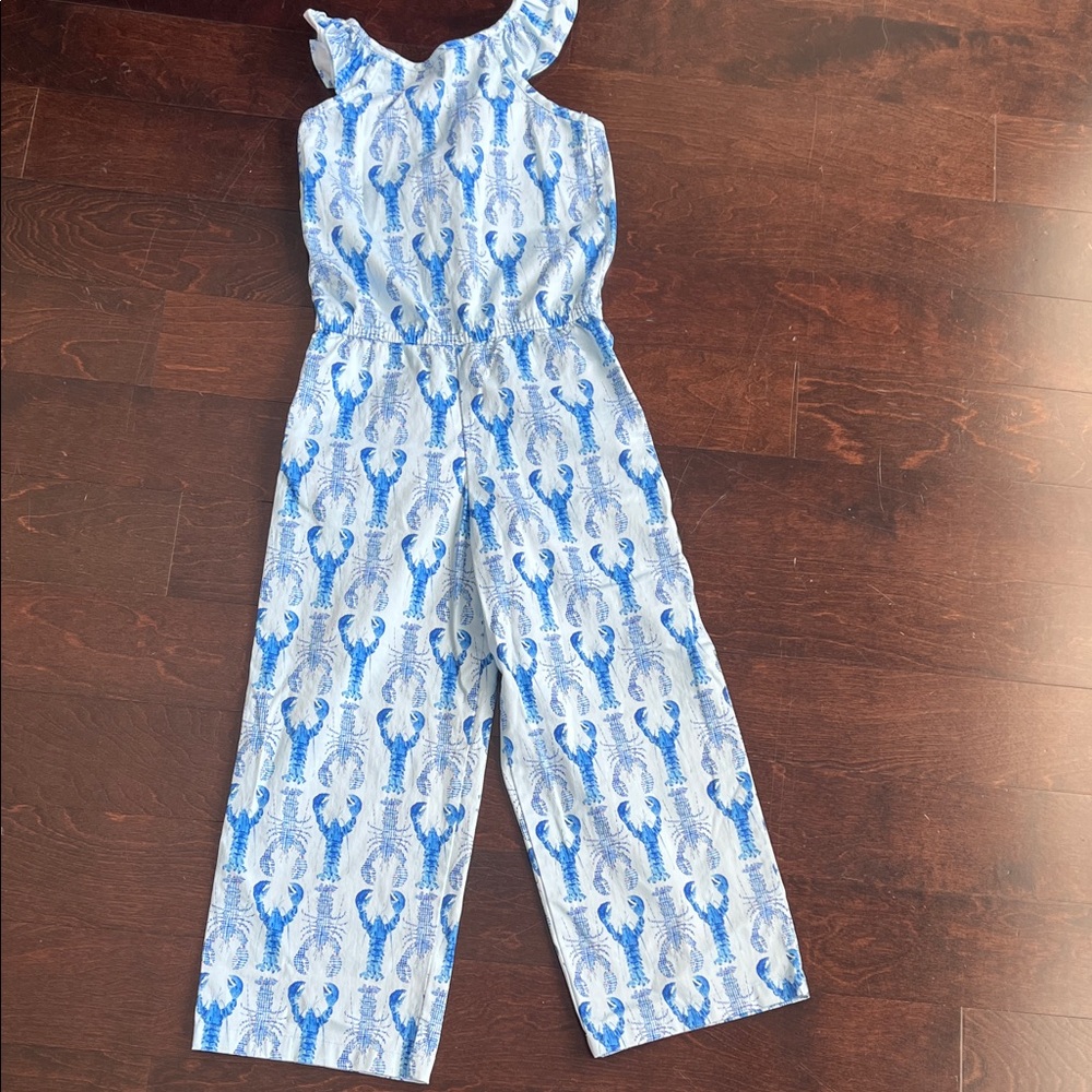 Classic Prep Blue and White Lobster-Print Girls Jumpsuit